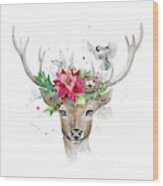 Woodland Deer With Bird Wood Print