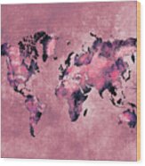 World Map Coral Pink Wood Print