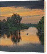 Yahara Bliss - Lone Kayak On Yahara River At Sunset In Stoughton Wi Wood Print