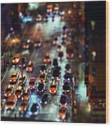 Yellow Cabs In New York At Night Wood Print