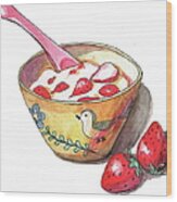 Yogurt With Strawberries Wood Print