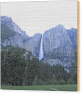 Yosemite National Park Waterfall At Sundown Mountain Range Wood Print