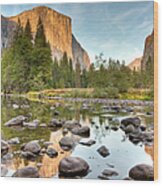 Yosemite Valley Reflected In Merced Wood Print