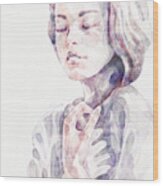 Young Woman Portrait Abstract Watercolors Painting Wood Print