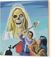 Zombie Bride And Couple In A Cemetery Wood Print