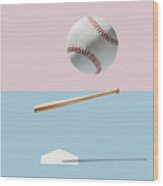 Baseball Bat And Baseball Ball #1 Wood Print