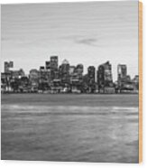 Boston Skyline Cityscape At Night Black And White #1 Wood Print