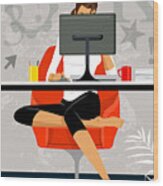 Businesswoman Using Computer #1 Wood Print