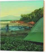 Camping On The Rocky Beach Wood Print