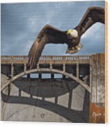 Eagle At The Dam #1 Wood Print