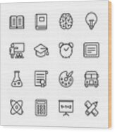 Education Line Icons. Editable Stroke. Pixel Perfect. For Mobile And Web. Contains Such Icons As Book, Brain, Inspiration, School Bus, Certificate. Wood Print
