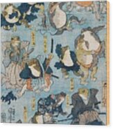 Famous Heroes Of The Kabuki Stage Played By Frogs #2 Wood Print