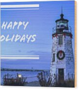 Happy Holidays From Goat Island Lighthouse  #1 Wood Print