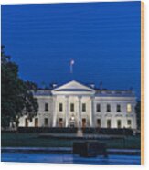 Horizontal Color Photo Of White House In Washington Dc On A Clear Summer Evening #1 Wood Print