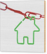 House Shape Attached To A Paperclip Chain #1 Wood Print