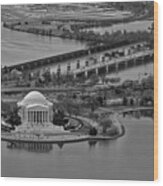 Jefferson Memorial Aerial Bw #1 Wood Print