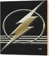 Lightning Bolt On Black Wood Print