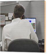 Man In Office On The Telephone #1 Wood Print