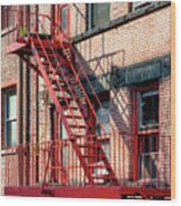 Ny City - Red Fire Escape Stairs #1 Wood Print