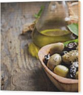 Olives And Olive Oil #1 Wood Print