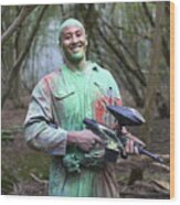 Paintball Player In Paintball Wear Marked With Paint #1 Wood Print