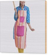 Portrait Of A Young Women Wearing An Apron #1 Wood Print
