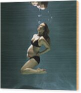 Pregnant Woman Underwater #1 Wood Print