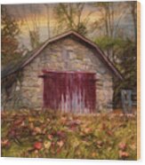 Red Door Barn Farm Creeper Trail In Autumn Fall Colors Damascus  #1 Wood Print