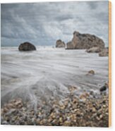 Seascape With Windy Waves During Stormy Weather On A Rocky Coast Wood Print