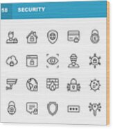 Security Line Icons. Editable Stroke. Pixel Perfect. For Mobile And Web. Contains Such Icons As Security, Shield, Insurance, Padlock, Computer Network, Support, Keys, Safe, Bug, Cybersecurity. #1 Wood Print