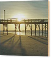 Sunrise At The Jolly Roger Pier #1 Wood Print