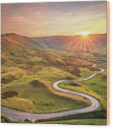 Road To The Sun - The Winding Road To Edale Peak District National Park, Derbyshire, England Wood Print