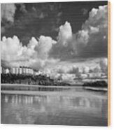 Tenby Reflected In The Wet Sand Of South Beach #1 Wood Print