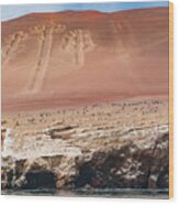 The Paracas Candelabra, Also Called The Candelabra Of The Andes, Is A Prehistoric Geoglyph Found On The Northern Face Of The Paracas Peninsula At Pisco Bay In Peru, Carved Into The Red Cliffs. #1 Wood Print