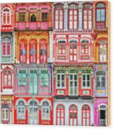 The Singapore Shophouse In Red Wood Print