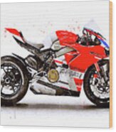Watercolor Ducati Panigale V4s Motorcycle, Oryginal Artwork By Vart Wood Print