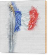 Watercolor Painting Illustration Of Flag Of France Isolated Over White Background Wood Print