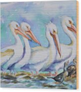 White Pelicans #2 Wood Print