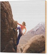 Woman Rock Climbing, Buttermilk Boulders, Bishop, California, Usa #1 Wood Print