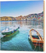 Wooden Small Boats In Porto Santo Stefano Seafront. Argentario,  #1 Wood Print