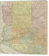 1884 Historical Map Of Arizona, Arizona County Map In Color Wood Print