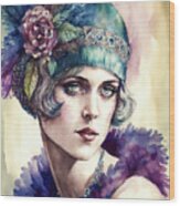 1920s Flapper Woman Watercolor 05 Wood Print