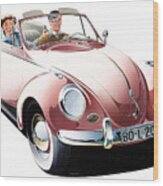 1950s Volkswagen Beetle Convertible Advertisement Wood Print