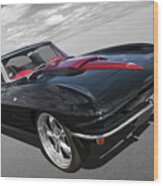 1963 Corvette Stingray Split Window In Black And Red Wood Print
