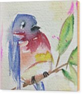 Bluebird On A Branch #2 Wood Print