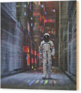 Chinese Astronaut Walking In Futuristic City #2 Wood Print