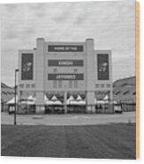 Kansas Jayhawks Football Stadium In Black And White Wood Print