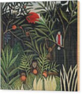 Monkeys And Parrot In The Virgin Forest #3 Wood Print