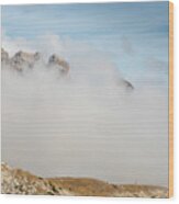 Mountain Landscape With Fog In Autumn. Tre Cime Dolomiti Italy. Wood Print