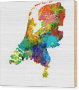 Netherlands Watercolor Map #2 Wood Print